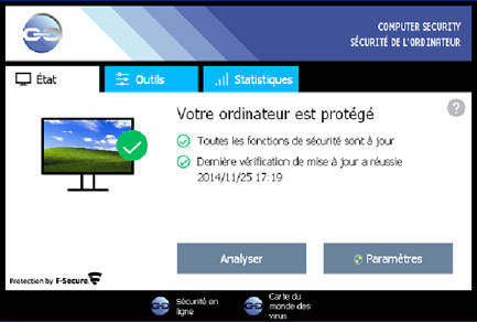 interface utilisateur des Services de sécurité Internet